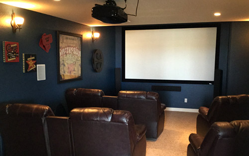 Remodel basement with home theater, basement finishing, drywall, new carpet and paint by Mountain View Corporation in Wheat Ridge Colorado